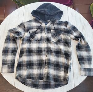 Plaid Button-Up Hooded Flannel LG
